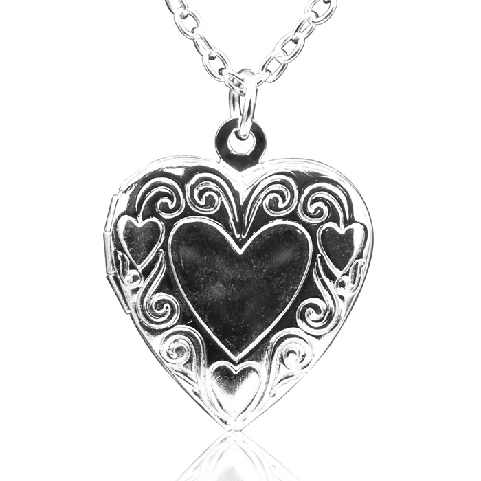 Silver Tone Heart Locket Necklace w/ Pine Wood Interior, 17 Inches by SuperJeweler