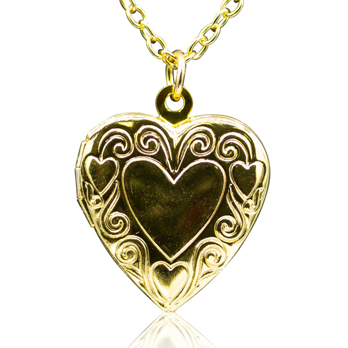 Yellow Gold (3 g) Tone Heart Locket Necklace w/ Pine Wood Interior, 17 Inches by SuperJeweler