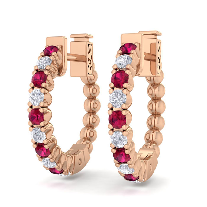 1/2 Carat Ruby & Diamond Hoop Earrings in 14K Rose Gold (4.60 g), 1/2 Inch,  by SuperJeweler