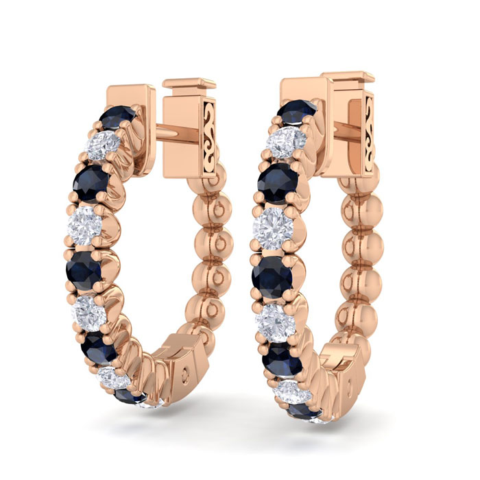 1/2 Carat Sapphire & Diamond Hoop Earrings in 14K Rose Gold (4.60 g), 1/2 Inch,  by SuperJeweler