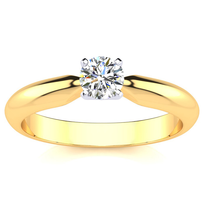 1/4 Carat Moissanite Solitaire Engagement Ring in 14K Yellow Gold (2 g), E/F Color, Size 4 by SuperJeweler