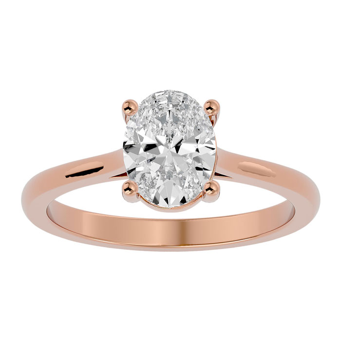 1 Carat Oval Shape Moissanite Solitaire Engagement Ring in 14K Rose Gold (2 g), E/F Color, Size 4 by SuperJeweler