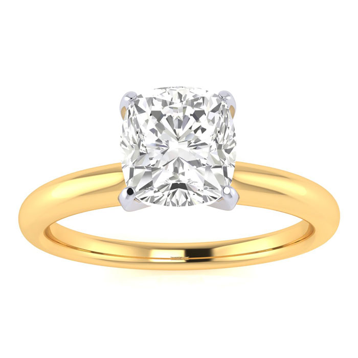 1 Carat Cushion Cut Moissanite Solitaire Engagement Ring in 14K Yellow Gold (2 g), E/F Color, Size 4 by SuperJeweler