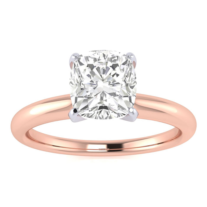 1 Carat Cushion Cut Moissanite Solitaire Engagement Ring in 14K Rose Gold (2 g), E/F Color, Size 4 by SuperJeweler