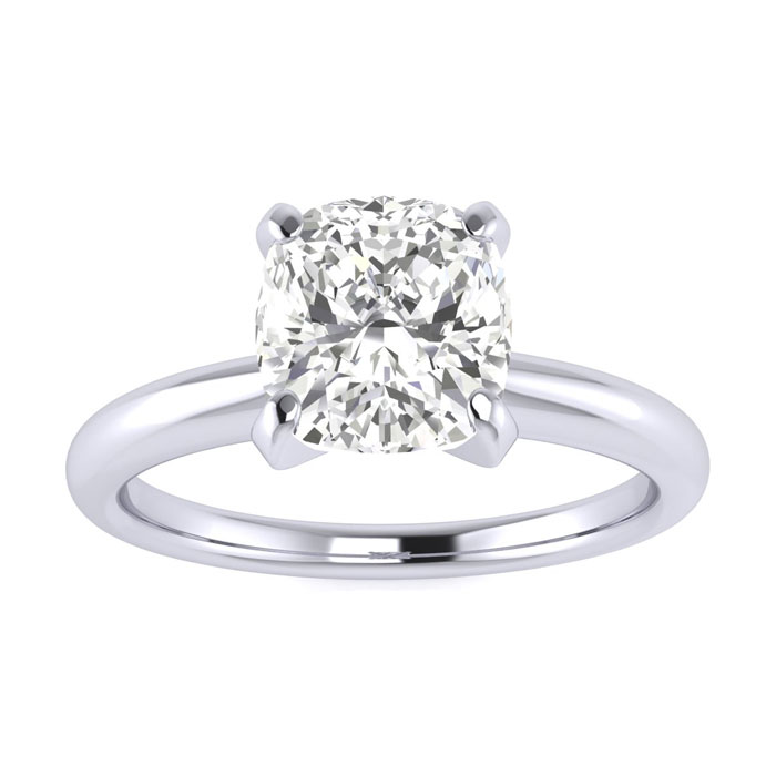 1.5 Carat Cushion Cut Moissanite Solitaire Engagement Ring in 14K White Gold (2 g), E/F Color, Size 4 by SuperJeweler