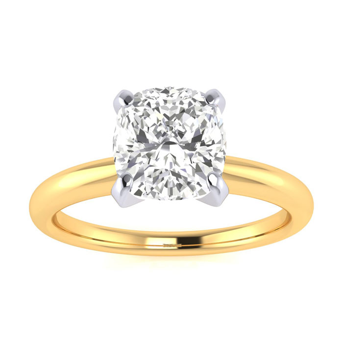 1.5 Carat Cushion Cut Moissanite Solitaire Engagement Ring in 14K Yellow Gold (2 g), E/F Color, Size 4 by SuperJeweler