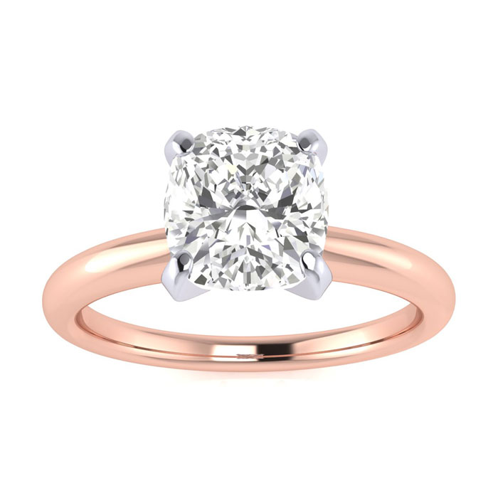 1.5 Carat Cushion Cut Moissanite Solitaire Engagement Ring in 14K Rose Gold (2 g), E/F Color, Size 4 by SuperJeweler