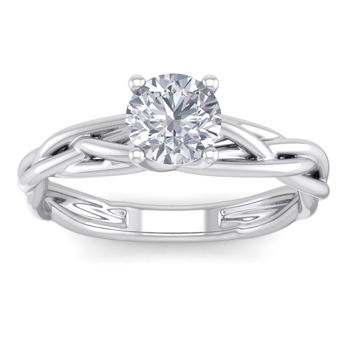 1 Carat Round Diamond Solitaire Intricate Vine Engagement Ring W/ Tapered Band In 14K White Gold (4 G) (H-I, SI2-I1) By SuperJeweler