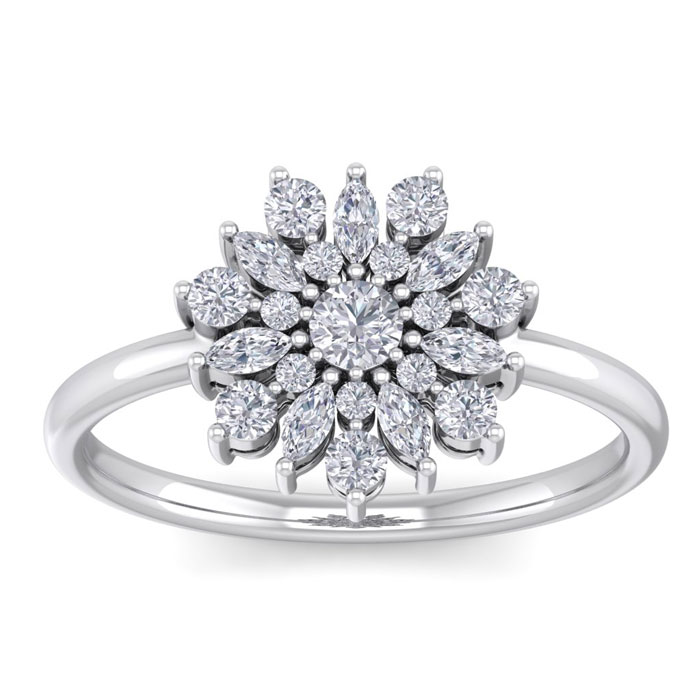 1/2 Carat Round Diamond Flower Ring in 14K White Gold (3 g) (, SI2-I1), Size 4 by SuperJeweler