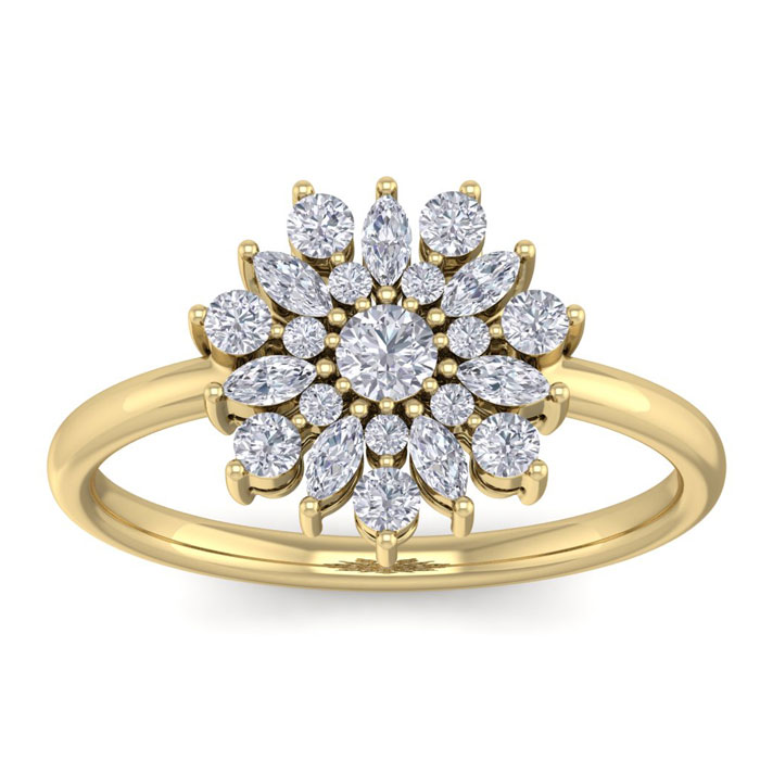 1/2 Carat Round Diamond Flower Ring in 14K Yellow Gold (3 g) (, SI2-I1), Size 4 by SuperJeweler