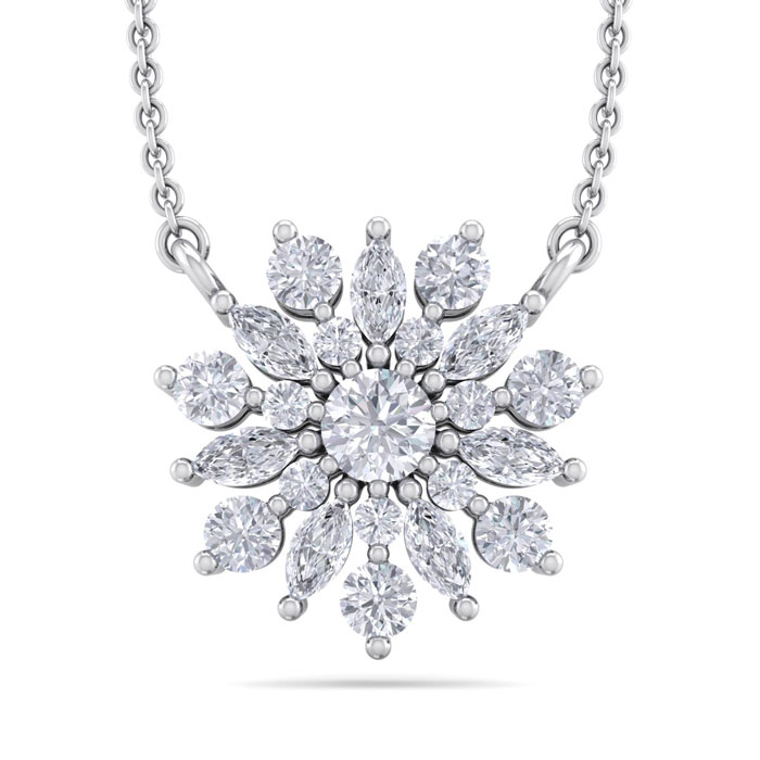 1/2 Carat Round Diamond Flower Necklace in 14K White Gold (2 g), 18 Inches (, SI2-I1) by SuperJeweler