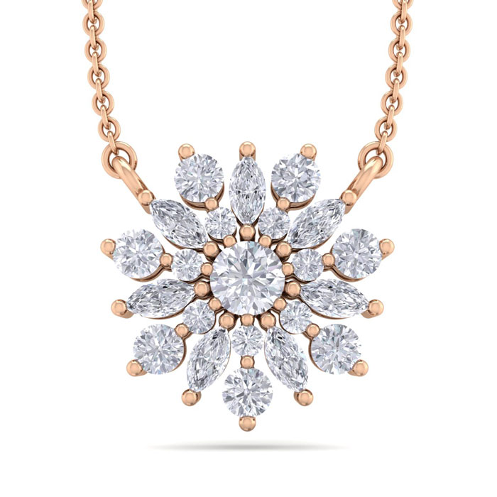 1/2 Carat Round Diamond Flower Necklace in 14K Rose Gold (2 g), 18 Inches (, SI2-I1) by SuperJeweler