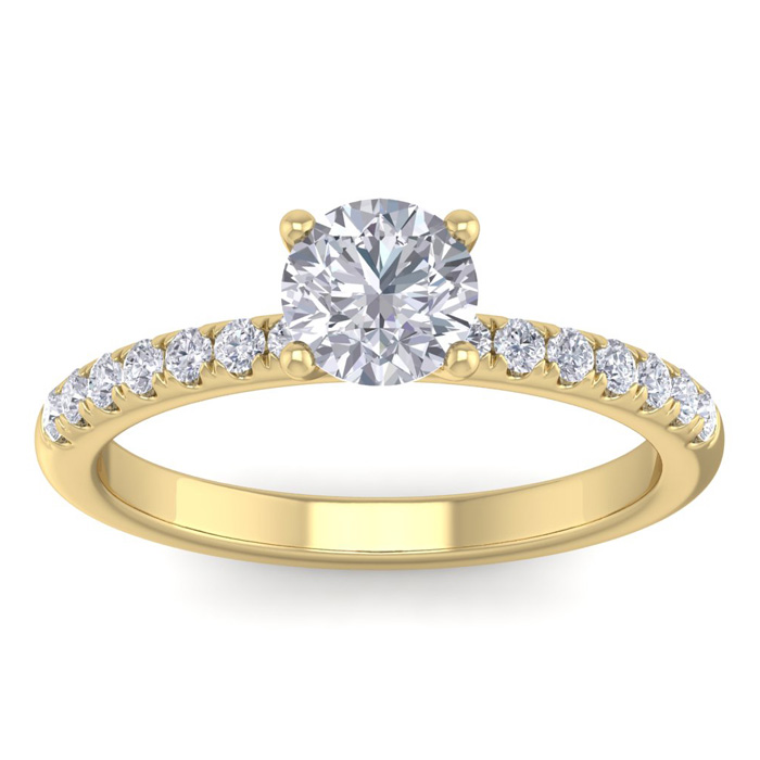 1 Carat Round Shape Classic Moissanite Engagement Ring In 14K Yellow Gold (3 G), E/F By SuperJeweler