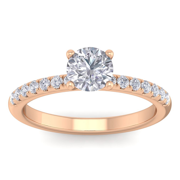 1 Carat Round Shape Classic Moissanite Engagement Ring In 14K Rose Gold (3 G), E/F By SuperJeweler