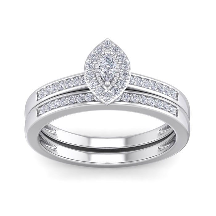 1/4 Carat Pave Marquise Shape Halo Diamond Bridal Ring Set in Sterling Silver (, I1), Size 4 by SuperJeweler