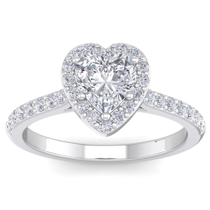 1 1/3 Carat Heart Shape Halo Diamond Engagement Ring In 14K White Gold (3.70 G), H-I By SuperJeweler