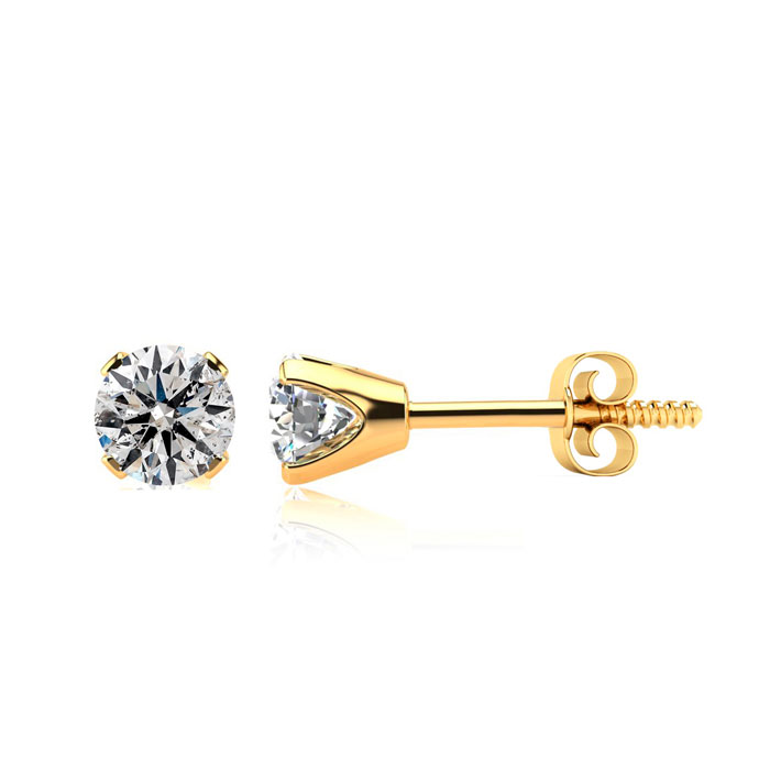 Nearly 1/2 Carat Colorless Diamond Stud Earrings In 14K Yellow Gold (.7 Grams) (F-G Color, I2) By SuperJeweler