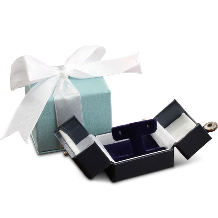 Navy Leather Earring Box W/ Blue Velvet Interior & Snap, Includes Outer Box W/ Ribbon By SuperJeweler