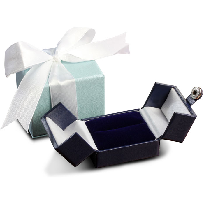 Navy Leather Ring Box W/ Blue Velvet Interior & Snap, Includes Outer Box W/ Ribbon By SuperJeweler