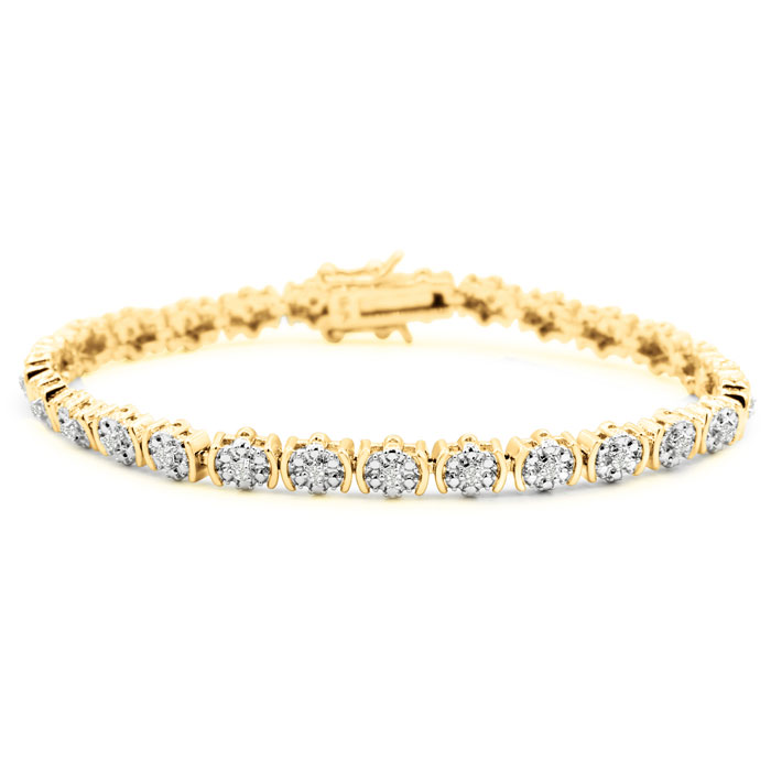 1/2 Carat Diamond Flower Bracelet, 7 Inches. Natural Rose Cut Diamonds. Yellow Gold (12 G) Overlay, J/K By SuperJeweler