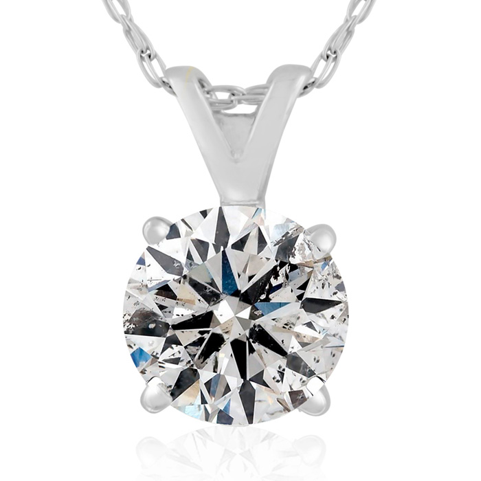1.05 Carat Diamond Pendant Necklace in 14k White Gold (1 Gram), Clarity Enhanced,  Color,  Clarity, 18 Inch Chain by SuperJeweler
