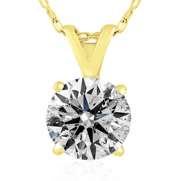 1.05 Carat Diamond Pendant Necklace In 14k Yellow Gold (1 Gram), Clarity Enhanced, H-I Color, I2-I3 Clarity, 18 Inch Chain By SuperJeweler