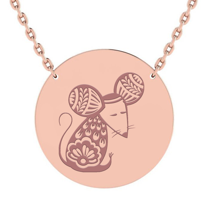 14K Rose Gold (9 g) Over Sterling Silver Large Disc Necklace w/ Free Chinese New Year 2020 Image & Custom Engraving, 18 Inches by SuperJeweler