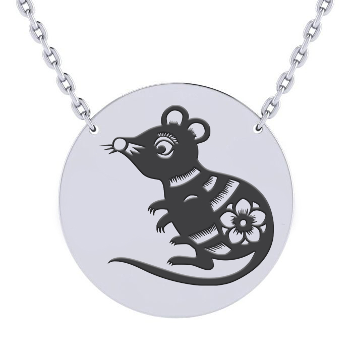 Sterling Silver Large Disc Necklace w/ Free Chinese New Year 2020 Image & Custom Engraving, 18 Inches by SuperJeweler