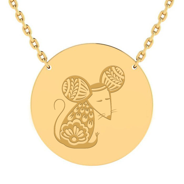 14K Yellow Gold (9 g) Over Sterling Silver Large Disc Necklace w/ Free Chinese New Year 2020 Image & Custom Engraving, 18 Inches by SuperJeweler
