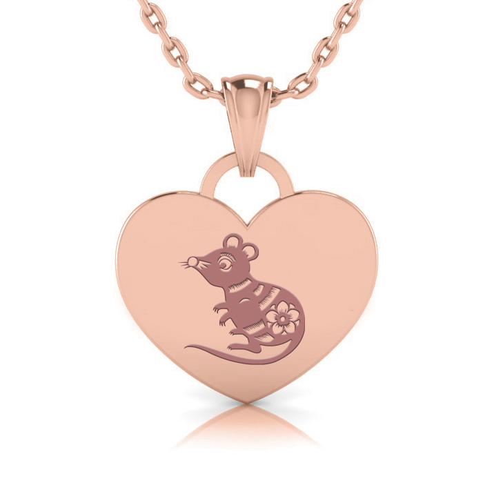 14K Rose Gold (5 g) Over Sterling Silver Heart Tag Necklace w/ Free Chinese New Year 2020 Image & Custom Engraving, 18 Inches by SuperJeweler