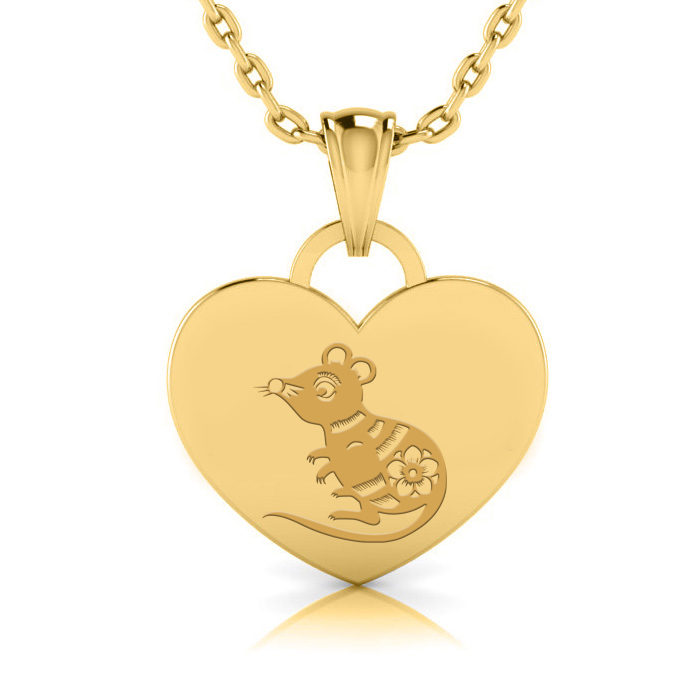 14K Yellow Gold (5 g) Over Sterling Silver Heart Tag Necklace w/ Free Chinese New Year 2020 Image & Custom Engraving, 18 Inches by SuperJeweler