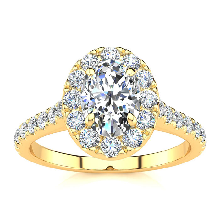 1 Carat Oval Shape Halo Diamond Engagement Ring In 14K Yellow Gold (4.50 G) (H-I, SI2-I1) By SuperJeweler