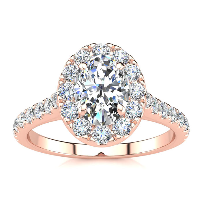 1 Carat Oval Shape Halo Diamond Engagement Ring in 14K Rose Gold (4.50 g) (, SI2-I1), Size 10 by SuperJeweler