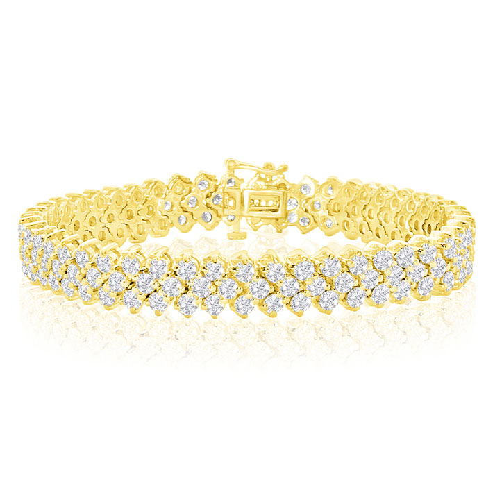 13 Carat Three Row Diamond Men's Tennis Bracelet In 14K Yellow Gold (27 G), 8 Inches, I/J By SuperJeweler