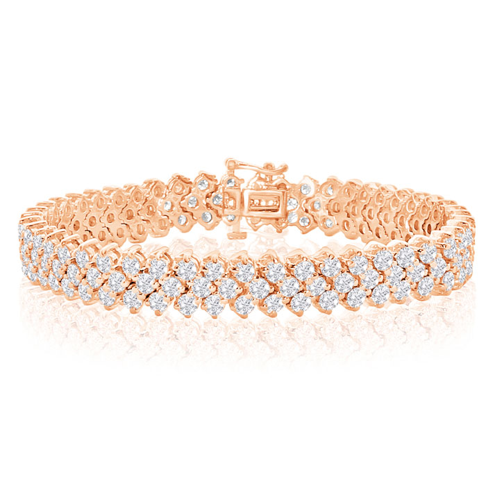 13 Carat Three Row Diamond Men's Tennis Bracelet in 14K Rose Gold (27 g), 8 Inches,  by SuperJeweler