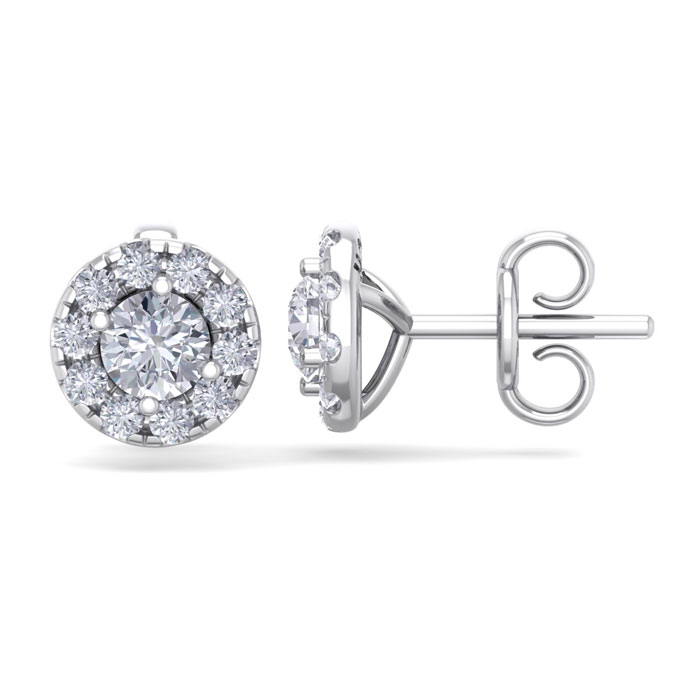 2.5 Carat Halo Diamond Stud Earrings In 14K White Gold (2.60 G) (H-I, SI2-I1) By SuperJeweler