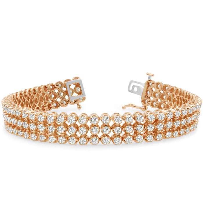 9 Carat Three Row Diamond Men's Tennis Bracelet in 14K Rose Gold (26 g), 8 Inches,  by SuperJeweler