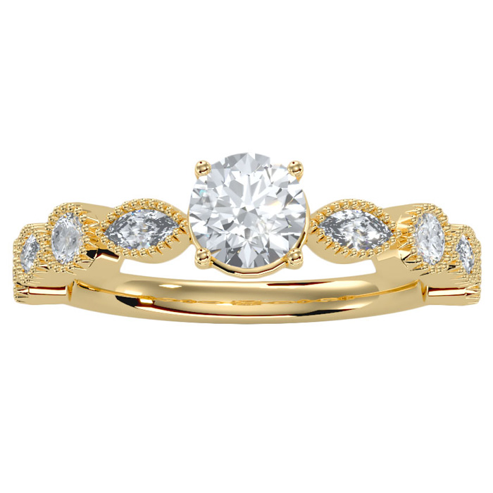 1.25 Carat Round & Marquise Vintage Diamond Engagement Ring in 14K yellow Gold (3.90 g) (, SI2-I1), Size 4 by SuperJeweler