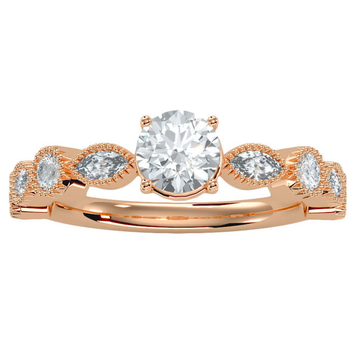 1.25 Carat Round & Marquise Vintage Diamond Engagement Ring in 14K rose Gold (3.90 g) (, SI2-I1), Size 4 by SuperJeweler