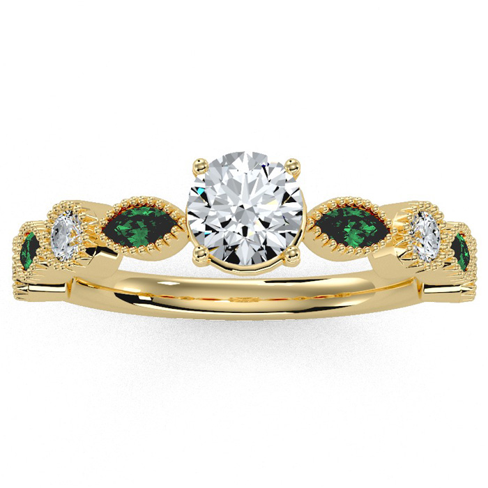 1.25 Carat Round & Marquise Vintage Diamond & Emerald Cut Engagement Ring in 14K Gold (3.90 g) (I-J, I1-I2 Clarity Enhanced), Size 4 by SuperJeweler