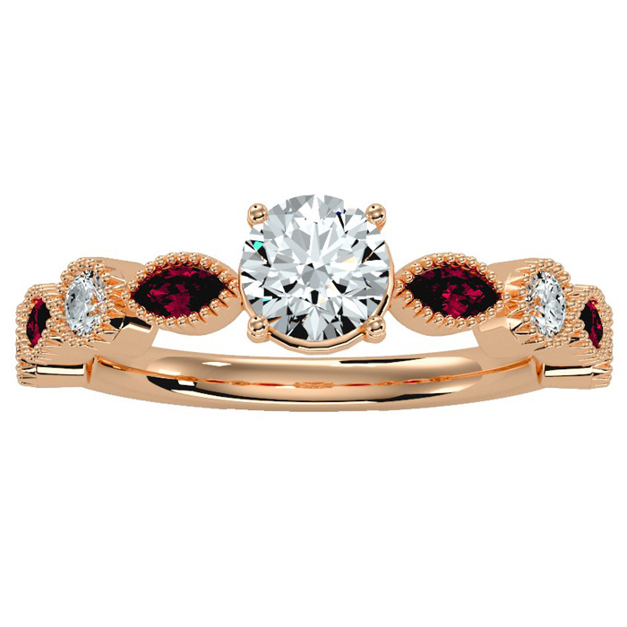 1.25 Carat Round & Marquise Vintage Diamond & Ruby Engagement Ring in 14K rose Gold (3.90 g) (, SI2-I1), Size 4 by SuperJeweler
