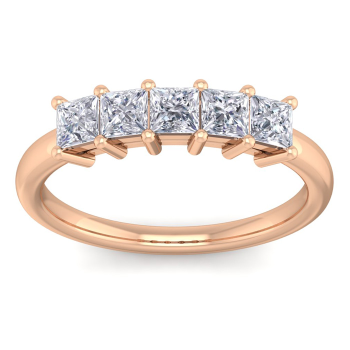 1 Carat Princess Cut Diamond Wedding Band in 14K Rose Gold (5 g) (G-H Color, SI1-SI2), Size 4 by SuperJeweler