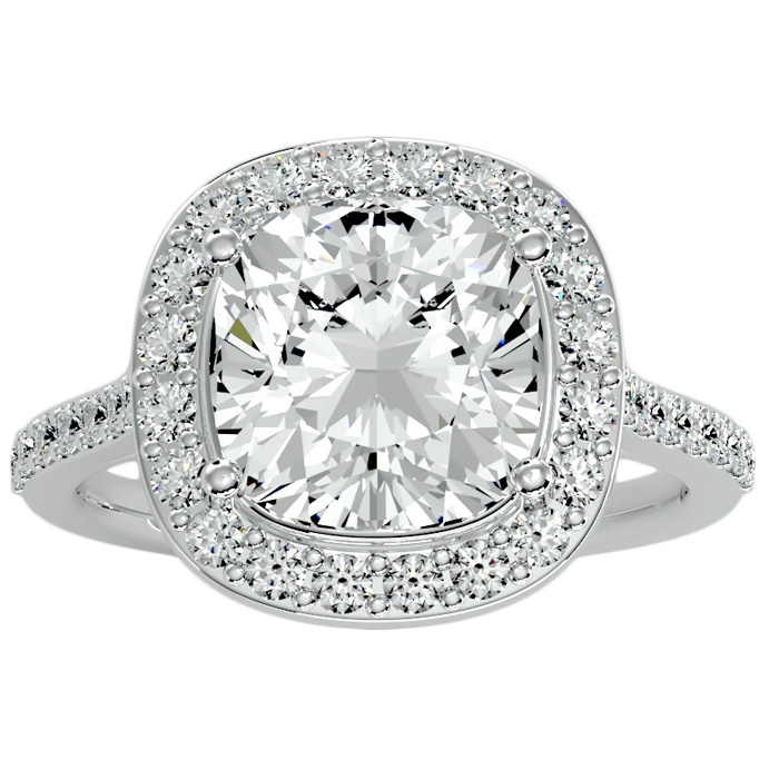 5 Carat Cushion Cut Halo Diamond Engagement Ring in 14K White Gol