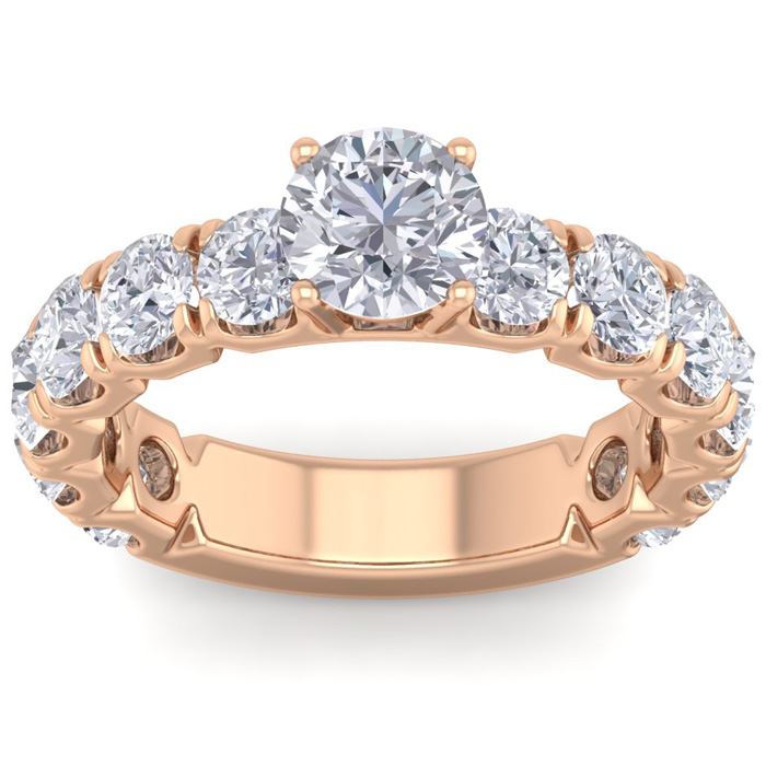 3 1/2 Carat Round Shape Diamond Engagement Ring in 14K Rose Gold (5.20 g) (