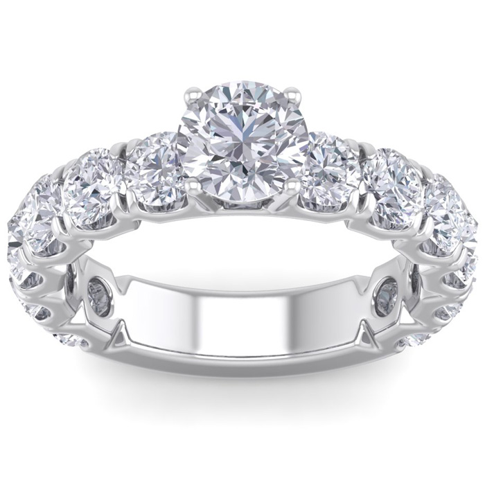 3 1/2 Carat Round Shape Diamond Engagement Ring in 14K White Gold