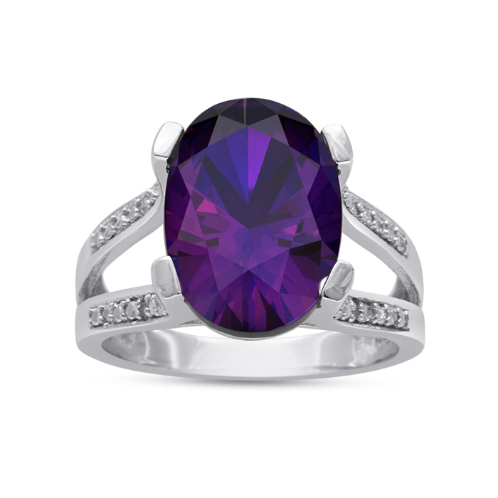 5 1/2 Carat Oval Shape Amethyst & Diamond Ring Crafted in Solid Sterling Silver,  by SuperJeweler