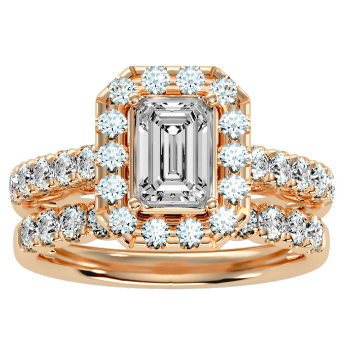 3 Carat Emerald Cut Halo Diamond Bridal Ring Set in 14K rose Gold (7 g) (  VS2-SI1)  Size 4 by SuperJeweler