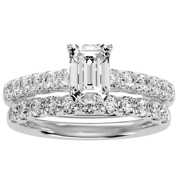 3 Carat Emerald Cut Bridal Ring Set in 14K White Gold (6 g) (  VS2-SI1)  Size 5.5 by SuperJeweler