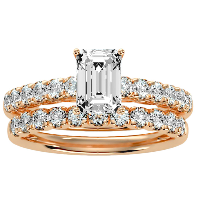 2 Carat Emerald Cut Diamond Bridal Ring Set in 14K rose Gold (5 g) (  VS2-SI1)  Size 9.5 by SuperJeweler