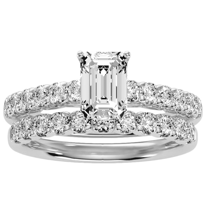 2 Carat Emerald Cut Diamond Bridal Ring Set in 14K White Gold (5 g) (  SI1-SI2 Clarity Enhanced)  Size 7.5 by SuperJeweler